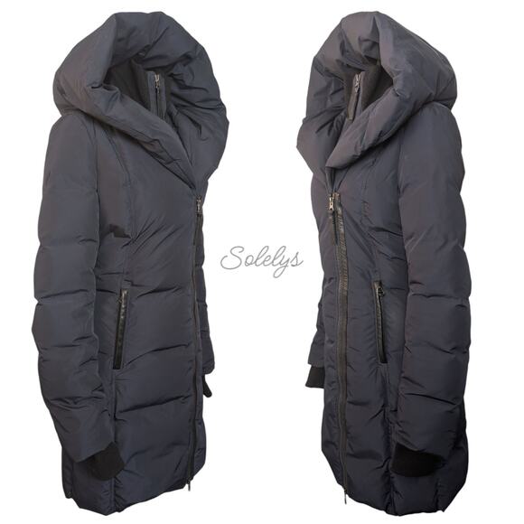 Mackage Kay Down Water Resistant Long Hooded Signature Collar Coat Navy Blue XS - Picture 3 of 14